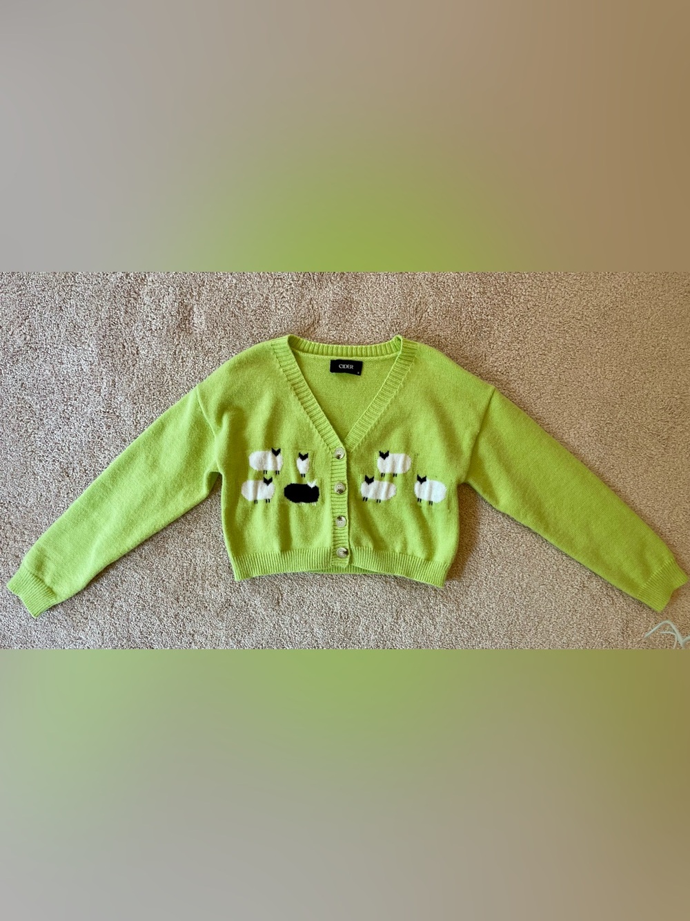 Cider V-Neck Lime Green Cardigan with Sheep - Picture 6 of 10